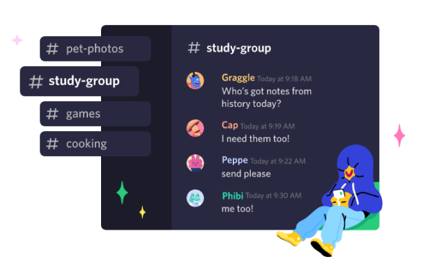 Interface do programa Discord com os nomes de canais de texto